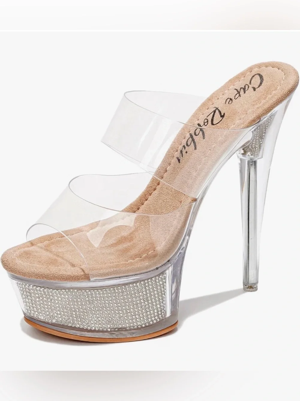 Brand New! Clear Platform Stiletto Heels with Rhinestone Trim - Size: 11